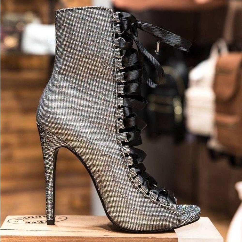 Elegant Silver Lace-Up Women's Boots